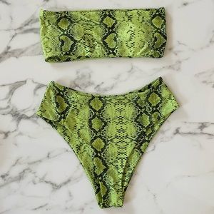 Lime green snake print bikini bathing suit